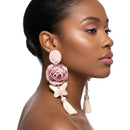 Pink Oversized Flower Butterfly Tassel Earrings