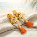 Yellow Oversized Flower Butterfly Tassel Earrings