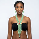 Marbled Green and Stone Bead Tassel Y Necklace