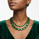 Green Emerald Cut Crystal 2 Row Necklace Set