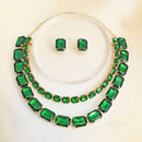 Green Emerald Cut Crystal 2 Row Necklace Set