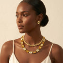 Yellow Emerald Cut Crystal 2 Row Necklace Set