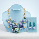 Turquoise Floral Garden Fringe Statement Necklace