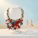 Red Coral and Starfish Bib Seaside Gold Necklace