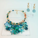 Turquoise Coral Starfish Bib Seaside Gold Necklace