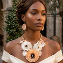 Chunky Faux Ivory Flower Butterfly Bib Necklace