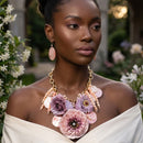 Chunky Faux Lavender Flower Butterfly Bib Necklace