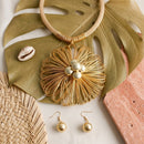 Gold Mesh Large Flower Wire Pendant Necklace