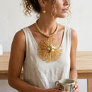 Gold Mesh Large Flower Wire Pendant Necklace