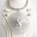 Silver Mesh Large Flower Wire Pendant Necklace