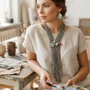 Marbled Gray and Stone Bead Tassel Y Necklace
