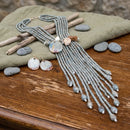 Marbled Gray and Stone Bead Tassel Y Necklace