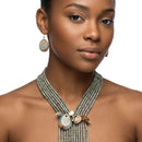 Marbled Gray and Stone Bead Tassel Y Necklace