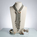 Marbled Gray and Stone Bead Tassel Y Necklace