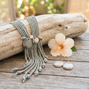 Marbled Gray and Stone Bead Tassel Y Necklace