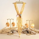 Marbled Mustard and Stone Bead Tassel Y Necklace