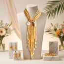 Marbled Mustard and Stone Bead Tassel Y Necklace