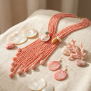 Marbled Pink and Stone Bead Tassel Y Necklace