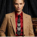 Chevron Pearl Studded Black Necktie Necklace