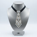Silver Filigree Aurbo Rhinestone Necktie Necklace