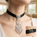 Silver Filigree Rhinestone Necktie Choker Necklace