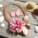 Pink Flower Butterfly Double Chain Collar Necklace