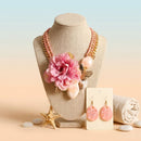 Pink Flower Butterfly Double Chain Collar Necklace