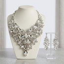 Silver Glass Crystal Floral Large Bib Necklace Set