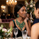 Green Glass Crystal Floral Large Bib Necklace Set