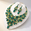 Green Glass Crystal Floral Large Bib Necklace Set