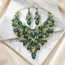 Green Glass Crystal Floral Large Bib Necklace Set