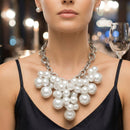 White Pearl Cluster Opulent Chunky Bib Necklace