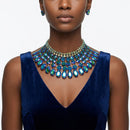 Blue Oval Glass Crystal 6 Row Formal Necklace Set