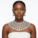 Silver Oval Glass Crystal 6 Row Formal Necklace