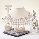 Silver Oval Glass Crystal 6 Row Formal Necklace