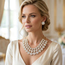 Gold Glass Halo Crystal 3 Row Collar Necklace