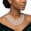Gold Glass Halo Crystal 3 Row Collar Necklace