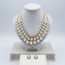 Gold Glass Halo Crystal 3 Row Collar Necklace