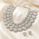 Silver Glass Halo Crystal 3 Row Collar Necklace