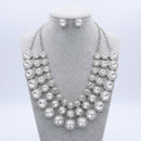 Silver Glass Halo Crystal 3 Row Collar Necklace