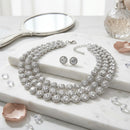 Silver Glass Halo Crystal 3 Row Collar Necklace