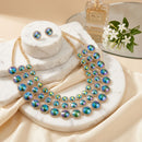 Green Glass Halo Crystal 3 Row Collar Necklace
