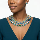 Green Glass Halo Crystal 3 Row Collar Necklace