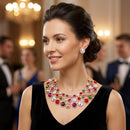 Multicolor Glass Halo Crystal 3 Row Collar Necklace