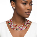 Multicolor Glass Halo Crystal 3 Row Collar Necklace