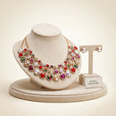 Multicolor Glass Halo Crystal 3 Row Collar Necklace