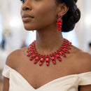 Red Glass Crystal Collar Red Carpet Necklace Set