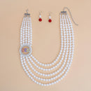 OES Sorority White Pearl Necklace Set for Women