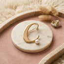 Gold Cursive C Initial Letter Pearl Brooch Pin