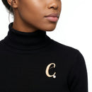 Gold Cursive C Initial Letter Pearl Brooch Pin